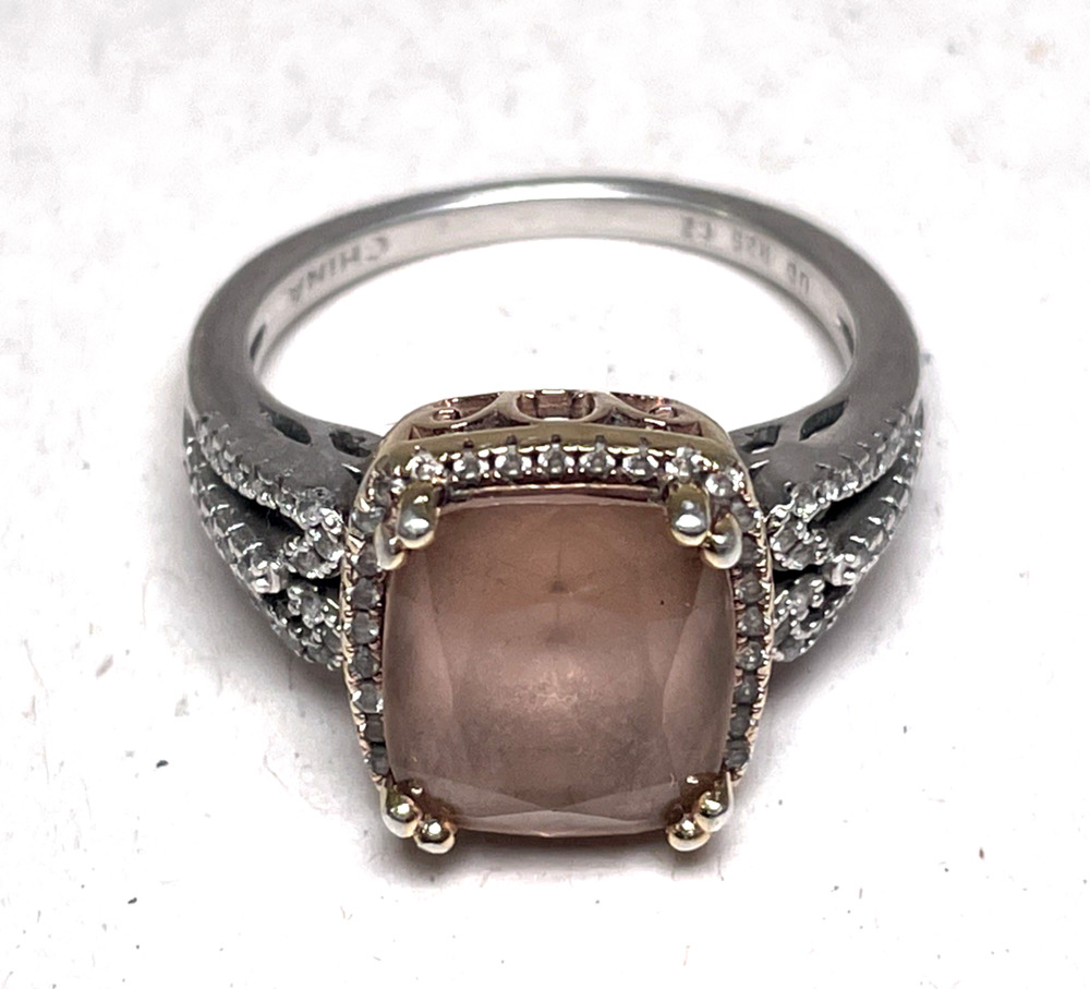 Designer UD Sterling Silver 925 CZ Halo Ring Size 8.5 Pink Center Stone